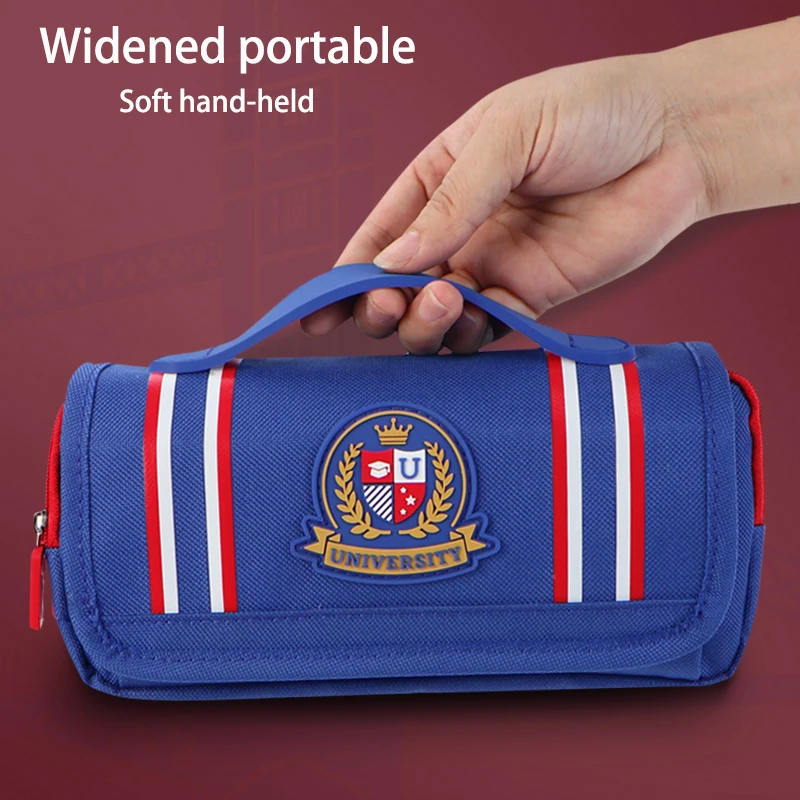 Three Layer Large Capacity Portable Pencil Case British Style Stationery Storage Bag Suitable for Students