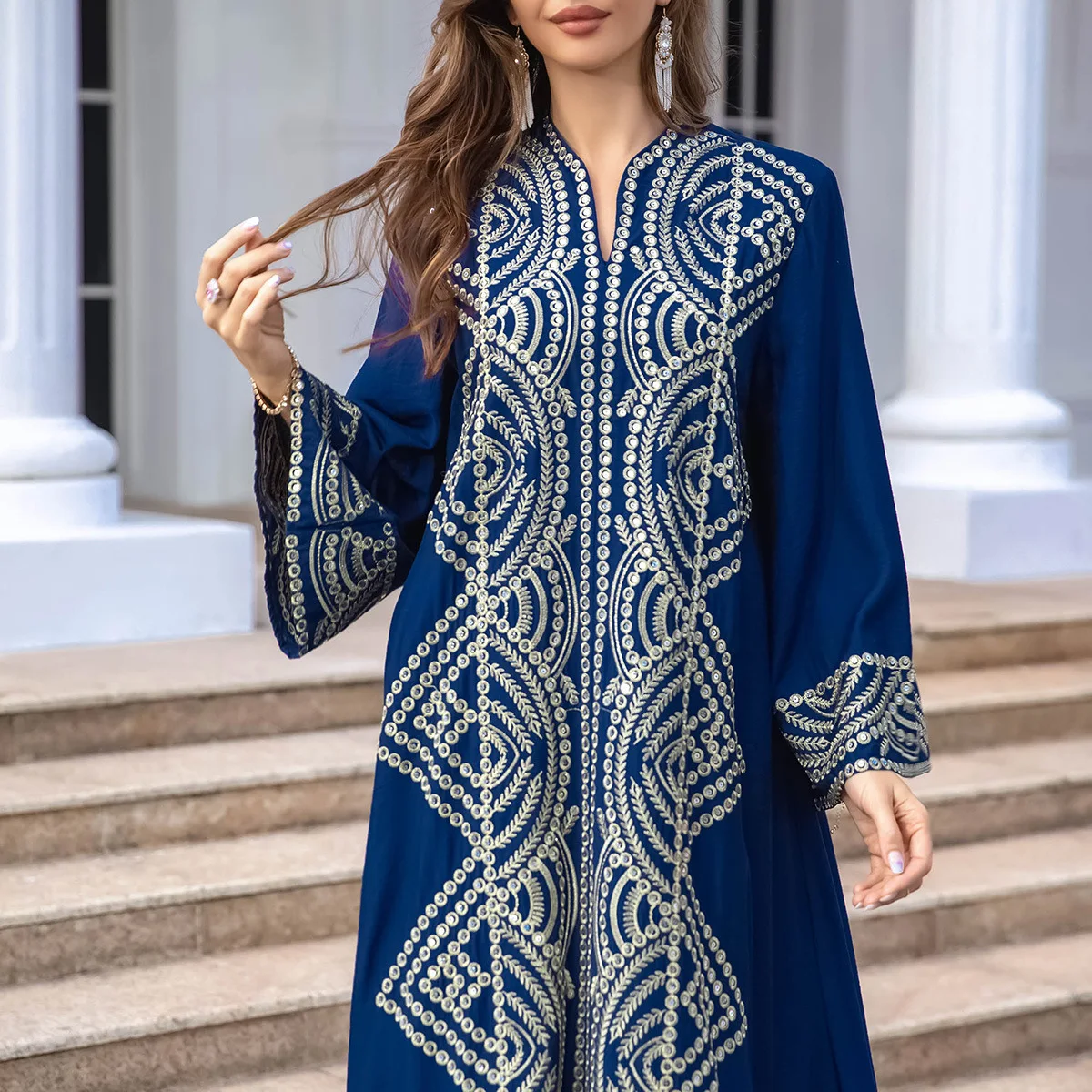 Fashion African Evening Long Party Dress With Sleeves Dubai Turkish Middle East Dresses Party Evening Wedding Robe Femme