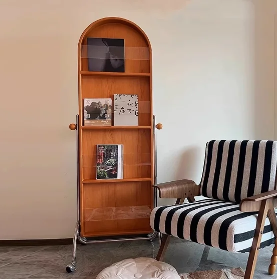 Modern Designer MDF Mirror with Antique Magazine Rack Full-Length Movable Multifunctional Newspaper Stand for Dressing Wall Use