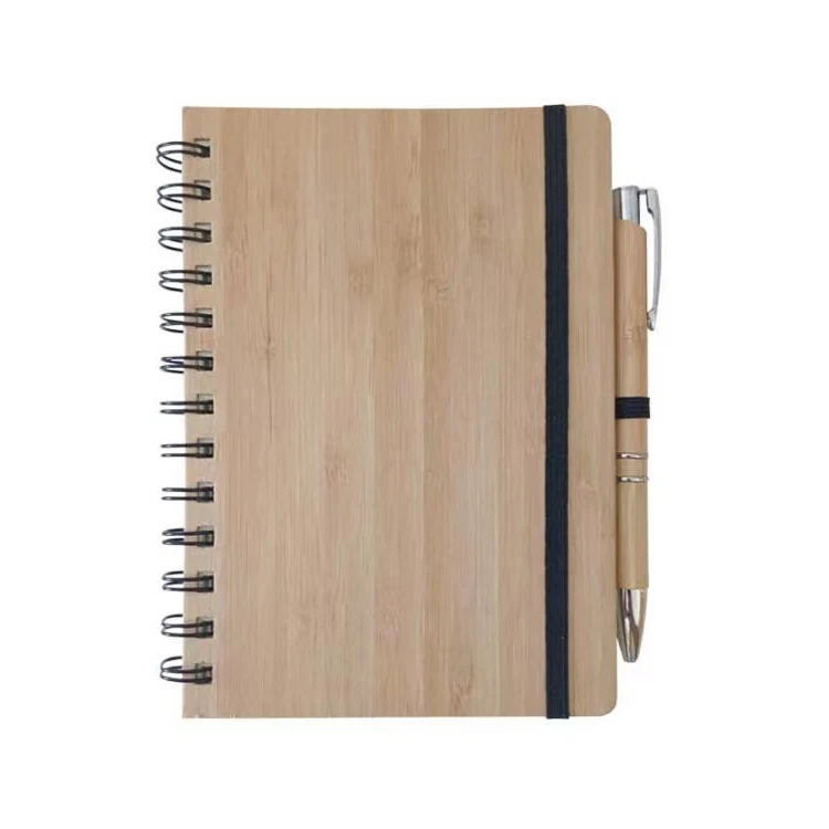 Nature Wood Eco Office School Gift set Custom Printing Personalized Wooden Notebook Laser Engraved