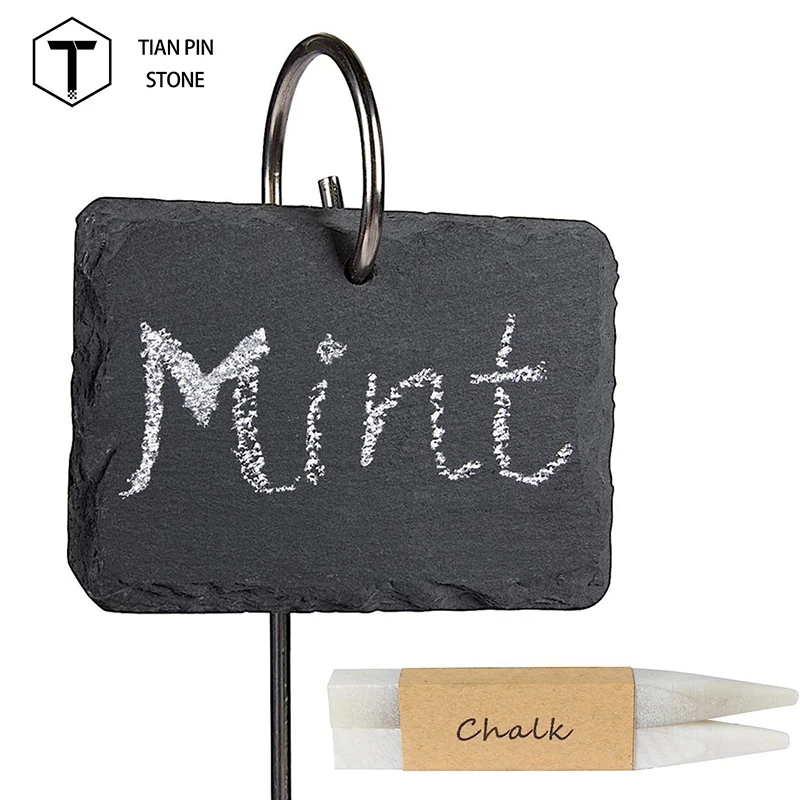 Дешевые 10 шт./компл. натуральные Сланцевые этикетки для растений, уличные садовые маркеры, колонки из нержавеющей стали и 2 мелка