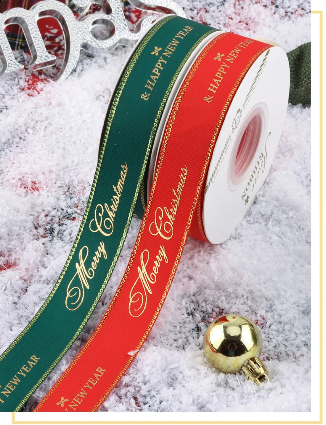 Gordon Ribbons Personalized Ribbon Christmas Ribbon With Gold Foil Printed  Custom Logo  For Holiday Gift  Decoration