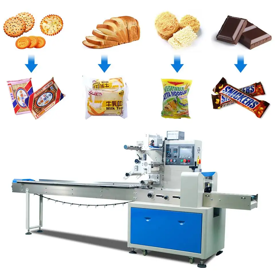 Horizontal automatic machine for packing bread, biscuits, fresh fruit