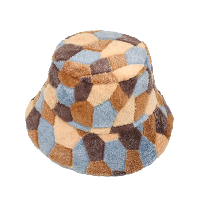 Women Fashion Stylish Custom Colorful Fuzzy Winter Bucket Hat Cap Color Beach hat