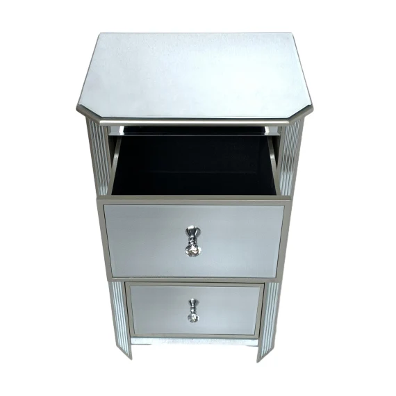 Retro Italian Gloss silver Nightstand Bedside Cabinet Assembly Drawers Mirror Night Stand Table