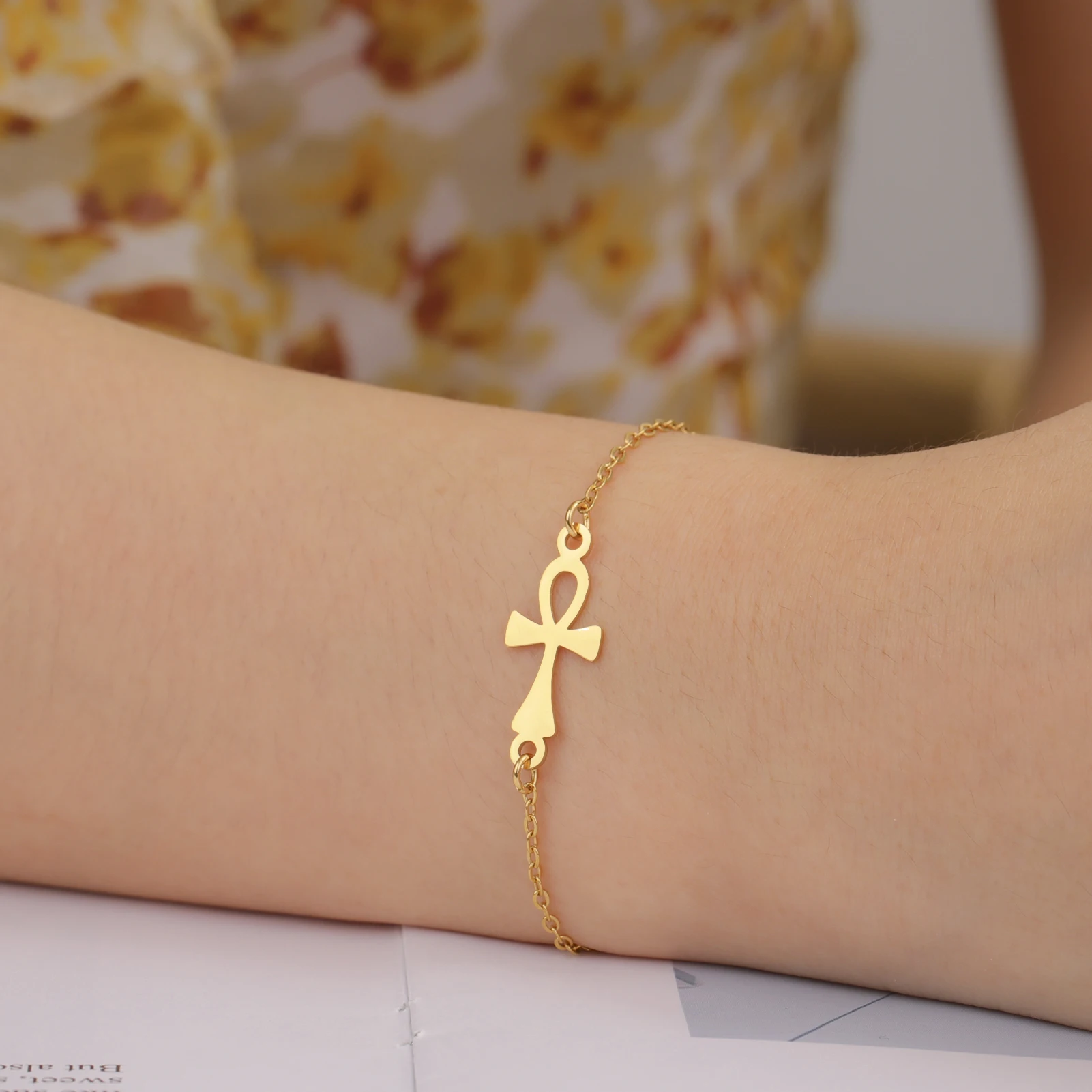 Egypt Ankh Cross Bracelets for Women Minimalism Cross Amulet Bracelet Vintage Egyptian Stainless Steel Jewelry Gift New