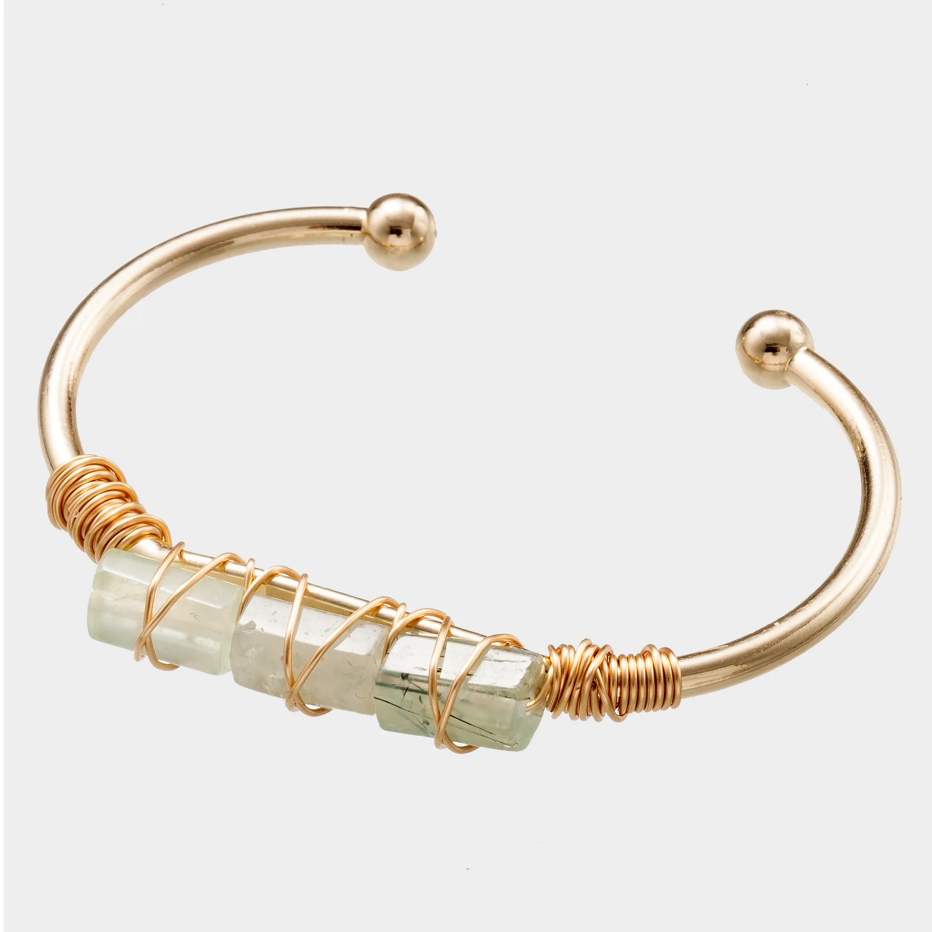 Trend natural stone bangle jewelry gold wire wrap irregular colorful crystal cuff bangle for women
