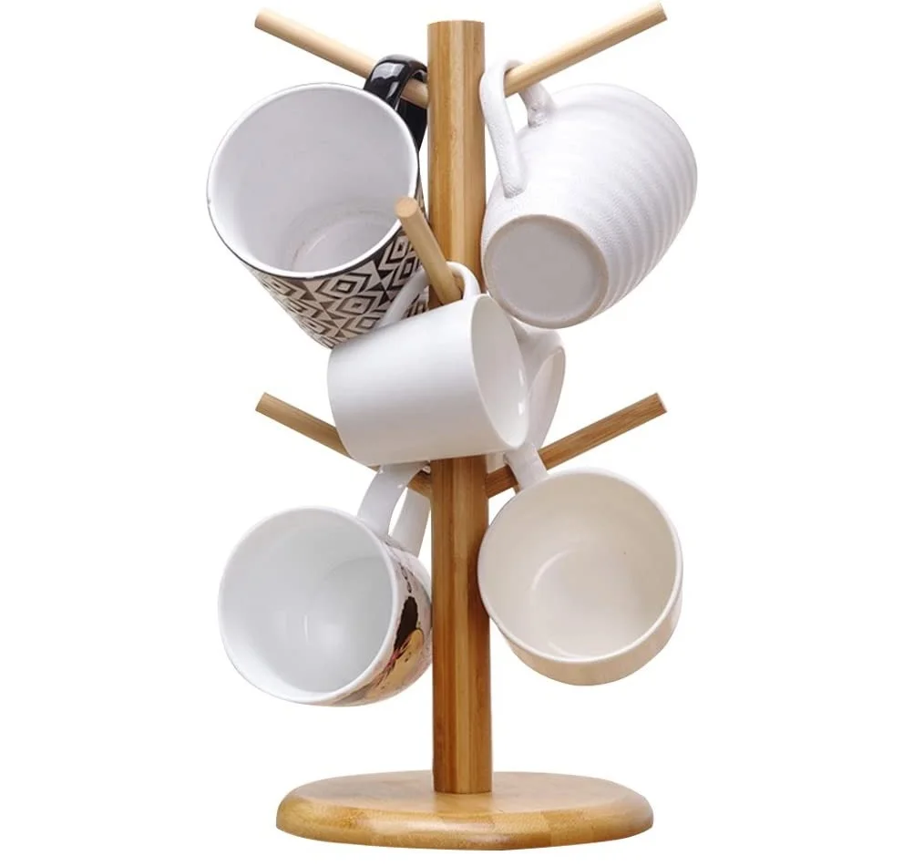 Wholesale Bamboo Coffee Mug Holder Tree Cup Rack With Anti Slip Pads Design For Kitchen