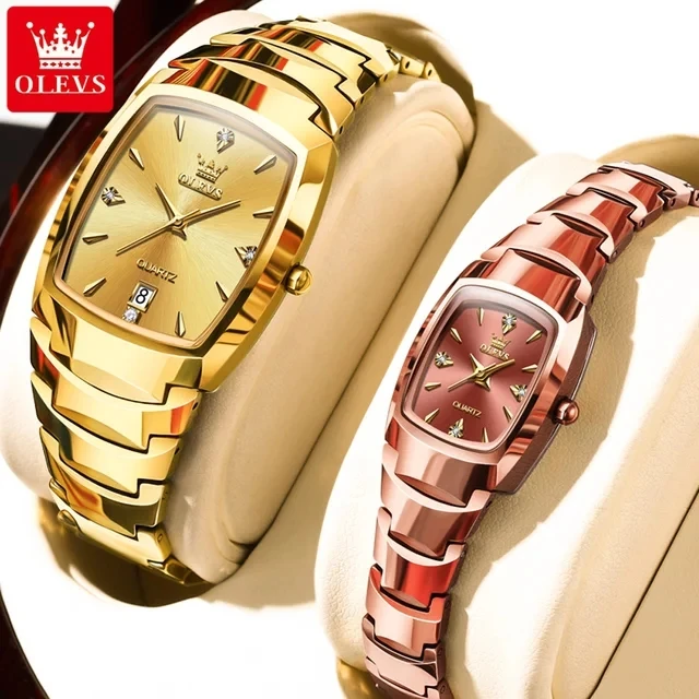 OLEVS 7006 Brand Tungsten Steel Strap Women and Men Couple Watch Original Luxury Golden 3ATM Waterproof Wristwatch Reloj Watches