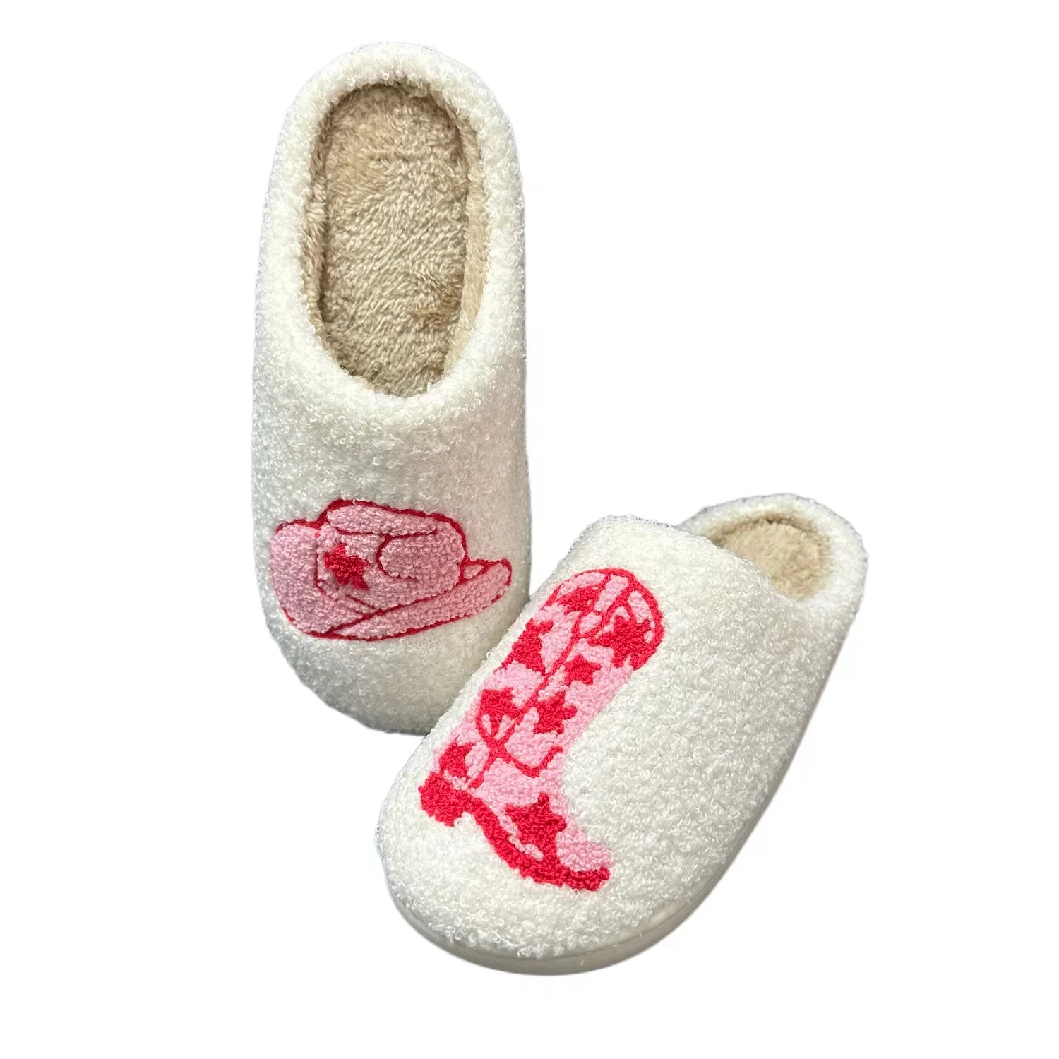 Wholesale cowgirl boots slippers ladies winter indoor fuzzy warm furry home house cute bedroom pantoufle slippers