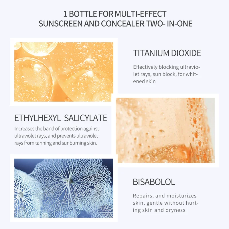 Vegan Sunscreen UVB Sun Protection spf50 Facial Sunblock with Titanium Dioxide Salicylic Acid