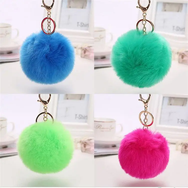 Manufacturers Plush Keychain Custom Design Fur Multi Color Pastel Pom Pom Keychains In Bulk