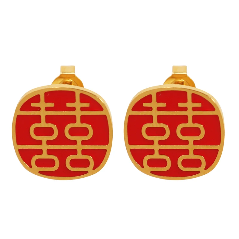 Festive red earrings Chinese stainless steel jewelry earrings