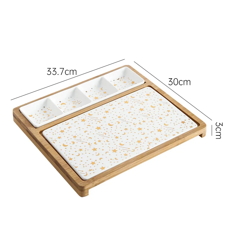 Factory direct sale new design luxury western restaurant square wood porcelain ceramic dinner plate set wedding party steak plat