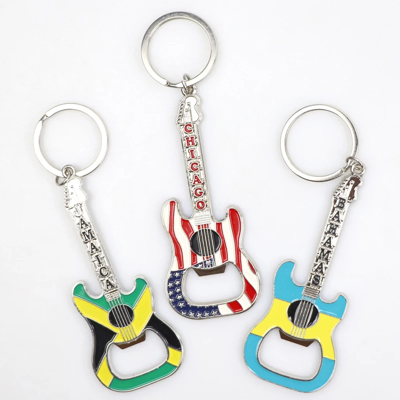 Good Price Zinc Alloy Guitar Shaped Design Metal Bottle Opener Keychain Keyring