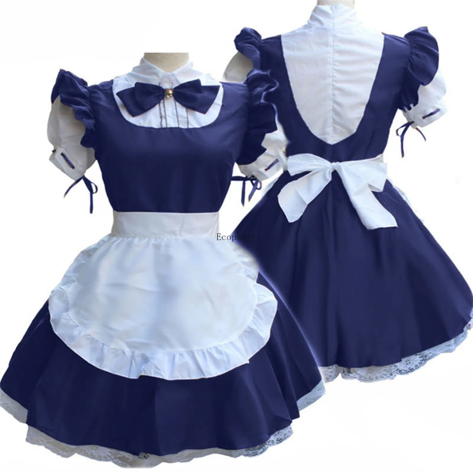 Sexy Cute Lace Up Black and White Maid Dress Role Play Costume Transparent Chiffon Cosplay Anime Uniform Temptation Suit coldker