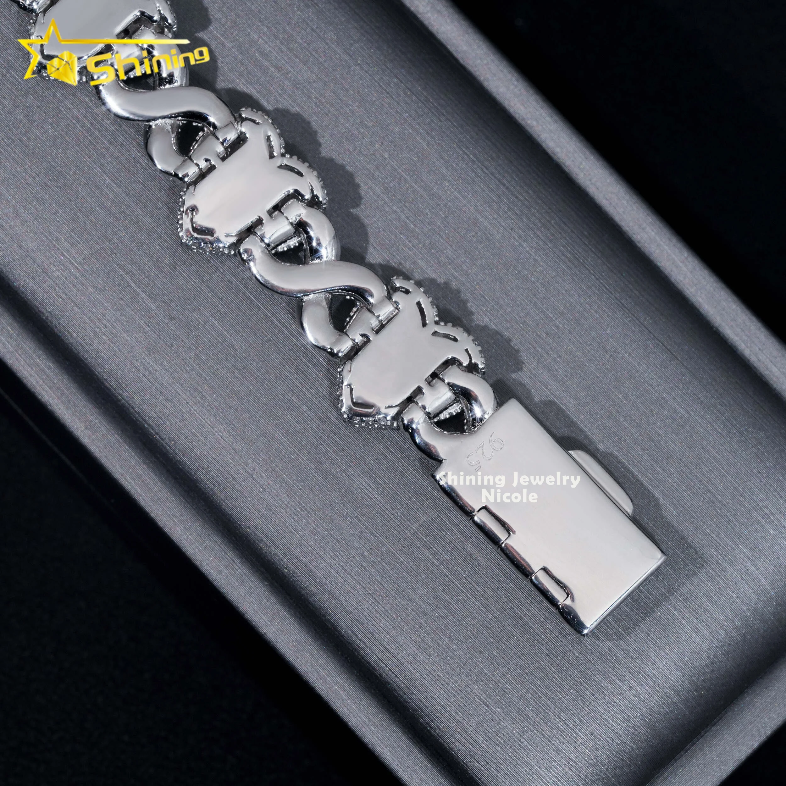 GRA Certificate Men Women Iced Out Hip Hop 925 Silver Heart Moissanite Infinity Cuban Link Bracelet