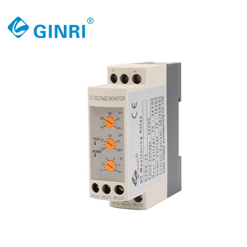 Реле GINRI DVRD-24 DC24V для контроля напряжения постоянного тока, регулируемое время задержки для реле перенапряжения и пониженного напряжения