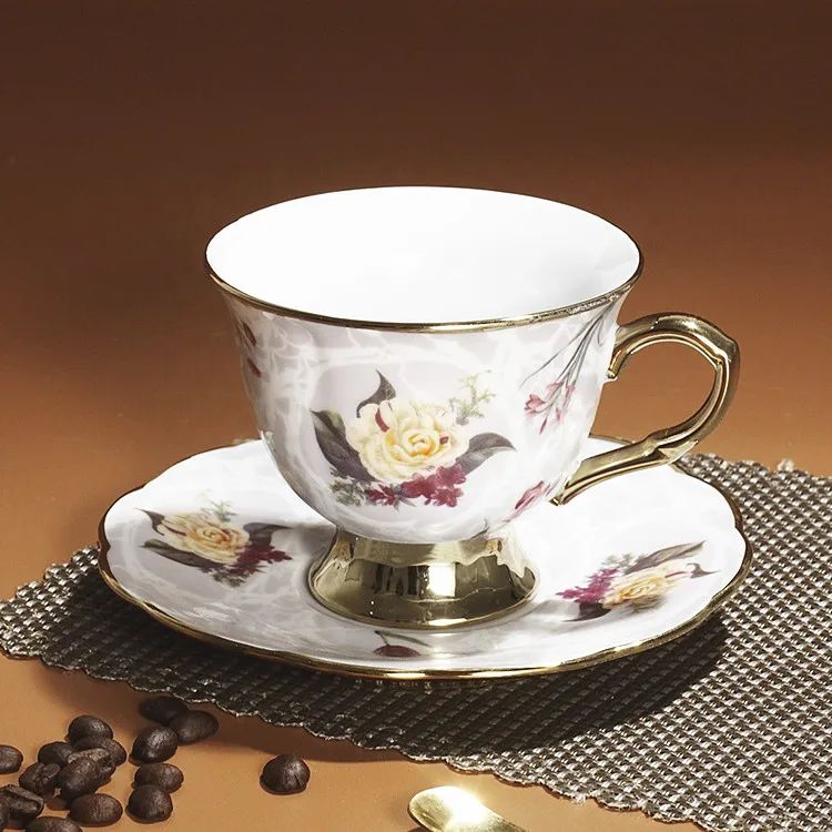 Gold rim tea cup set luxury royal cup and saucer Turkish vintage floral cup with saucer set