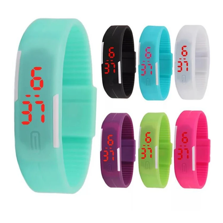Custom logo private label fashion kids cheap silicon rubber band colorful led watch