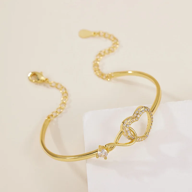 Heart bracelet bangles jewelry lover bracelet jewelry 18K gold 925 silver chain silver love charm bangle bracelet for girl women