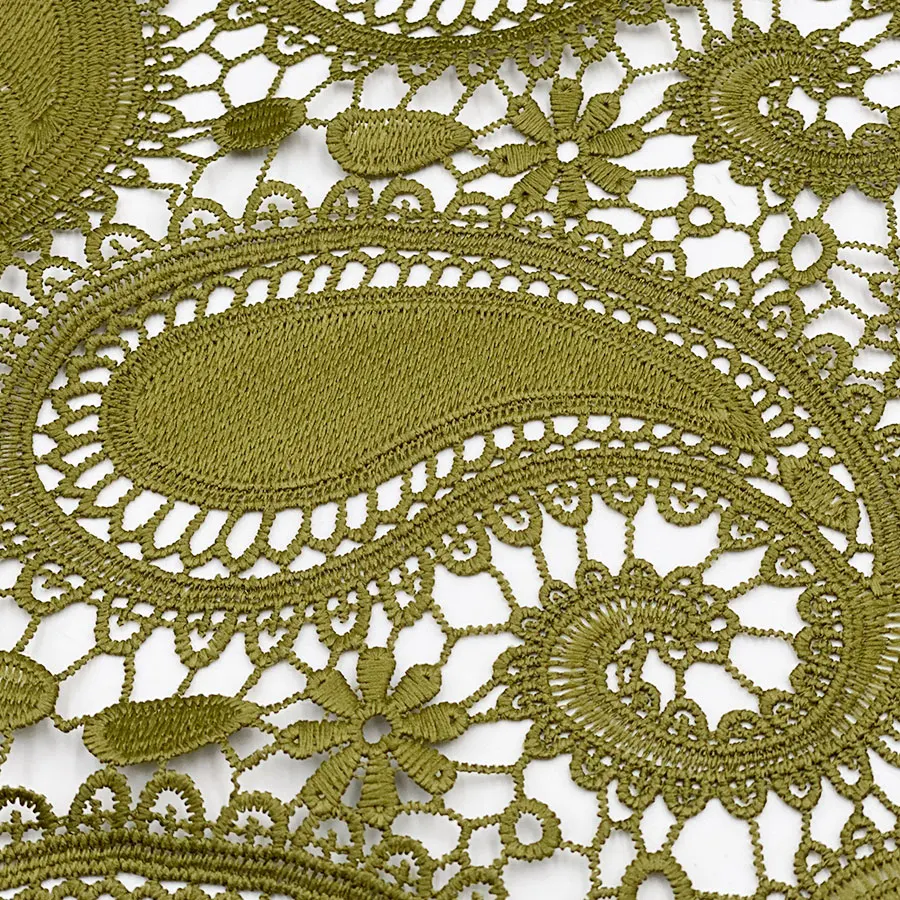 Popular bandanna Paisley cashew green milkly 100% poly yarn water soluble flower lace dress fabric