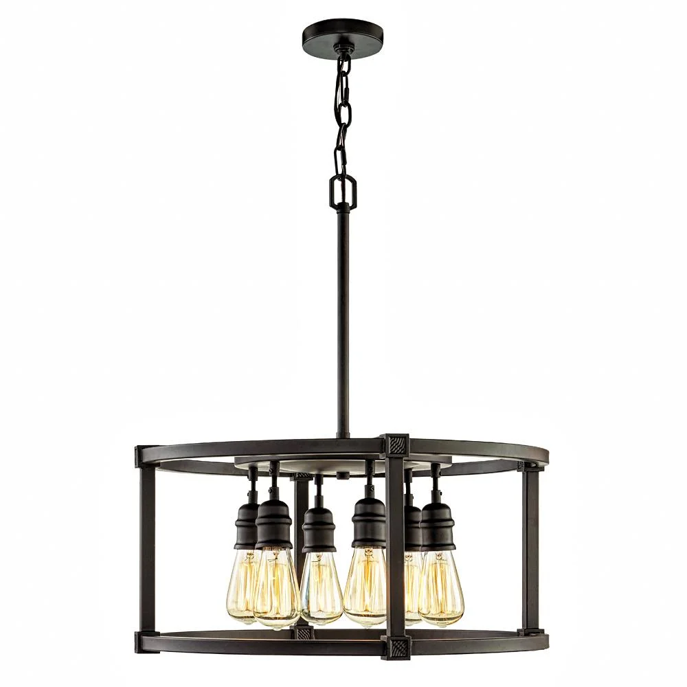 Farmhouse Classic Creative Open Caged Geometric Chandelier Nostalgic Luminary 6-Light Pendant Light for Dining Living Room