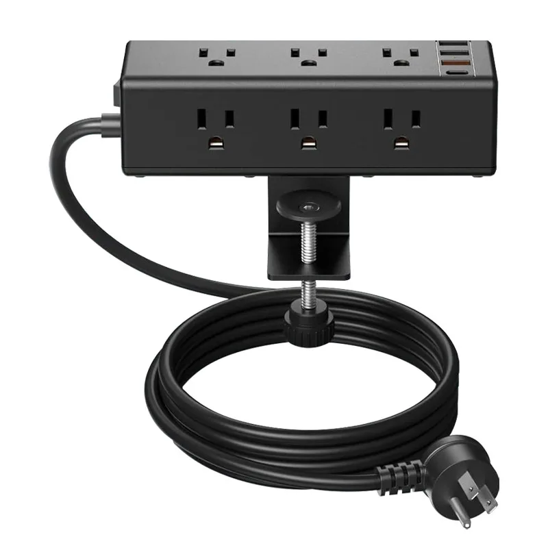 Table Clamp Power Strip USB type C Metal Desktop Mount Outlet Surge Protector Standing Desk Clamp Power Station with cable plug
