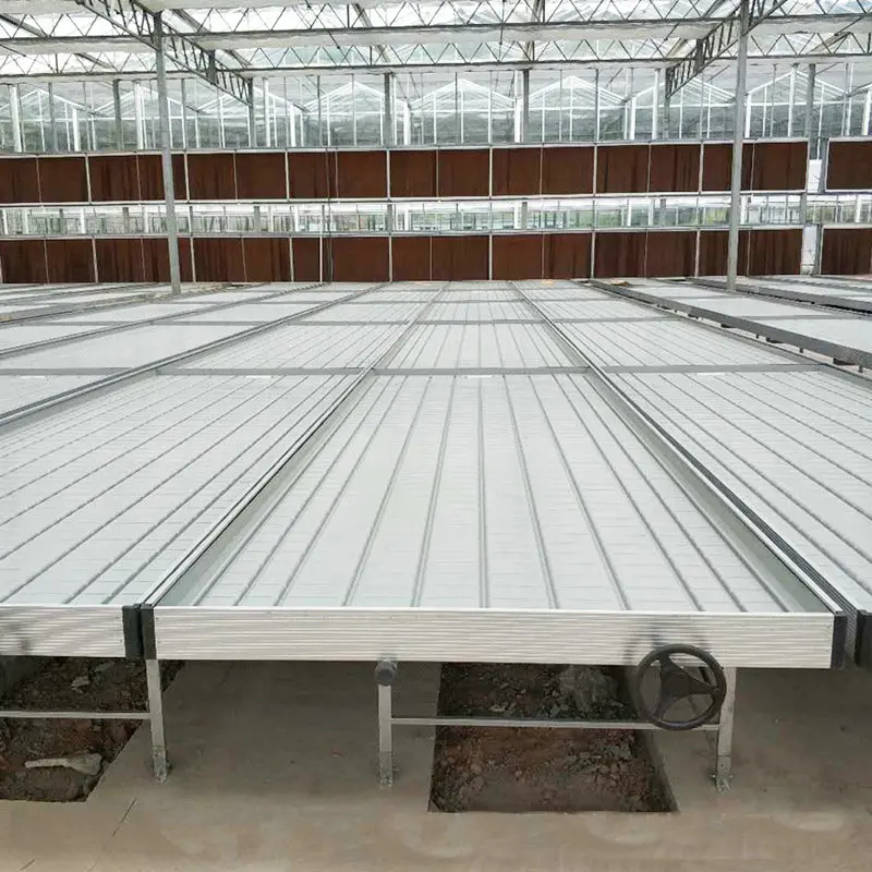 4X8 feet flood rolling bench tables with 3mm abs tray for hydroponic greenhouse