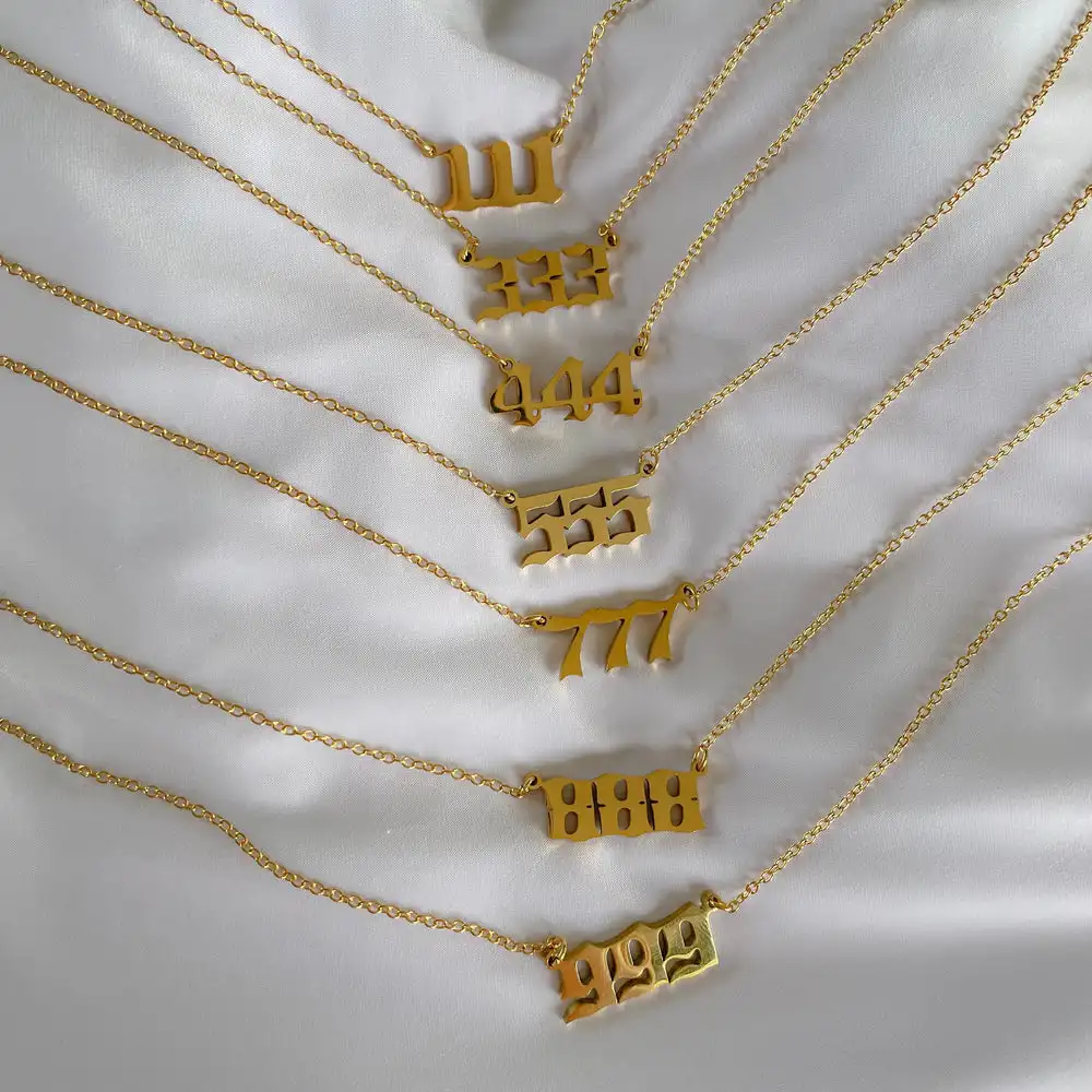 Angel Lucky Numbers Pearl Pvd Necklace 18k Gold Filled Plated Angel Number Necklace