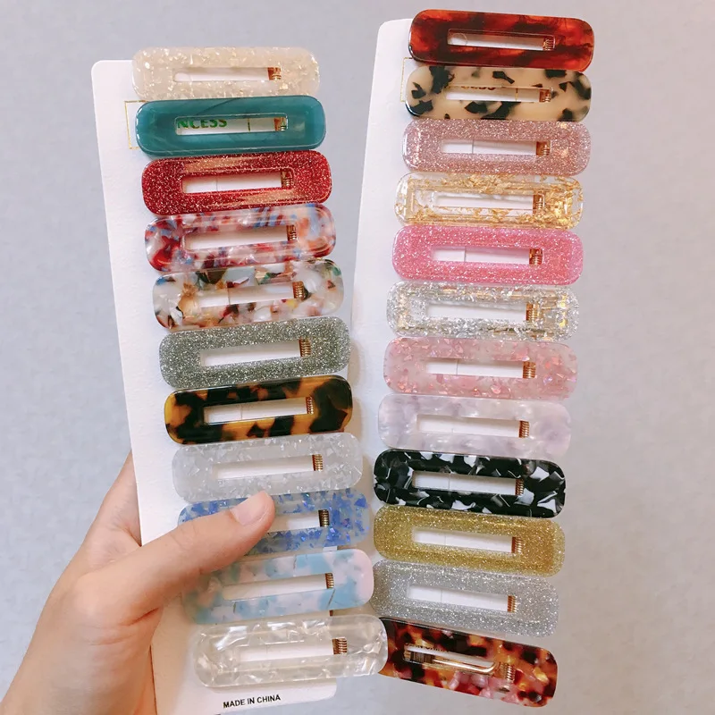 Korean shiny acetate acrylic hair clips accessories for women girls fancy checkerboard bobby hair pins clip