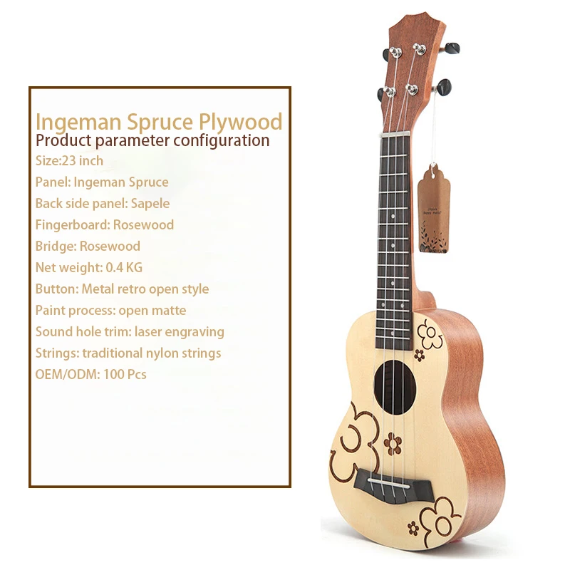 High Quality Wholesale Custom Cheap Soprano Mini Guitar China 23 Inch Acoustic Ukuleles