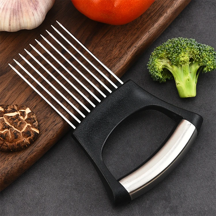 Steel Onion Needle Multifunctional Tomato Fruit Vegetable Onion Holder Slicers Kitchen Slicing Tools