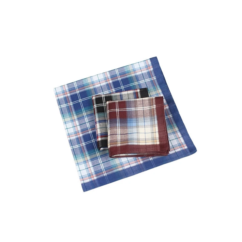 Pure Cotton Plaid Handkerchief for Men Classic Retro Style Soft Absorbent Hanky Factory Wholesale Handkerchieves
