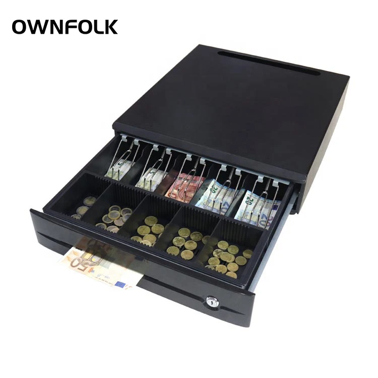 OWNFOLK POS System bill and coin Metal Cash Register cash drawer with hidden cable slot for restaurants and supermarkets
