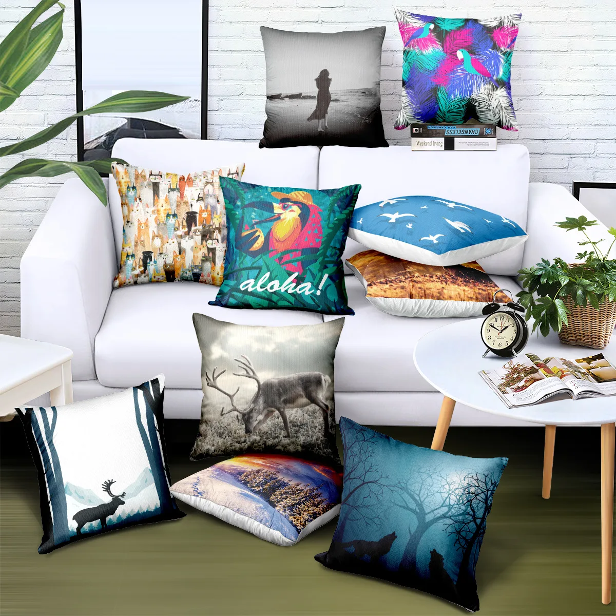 Amity Customized Modern Fashion Elk Printing Sofa Polyester Pillows Cushions Cover Decorative Home