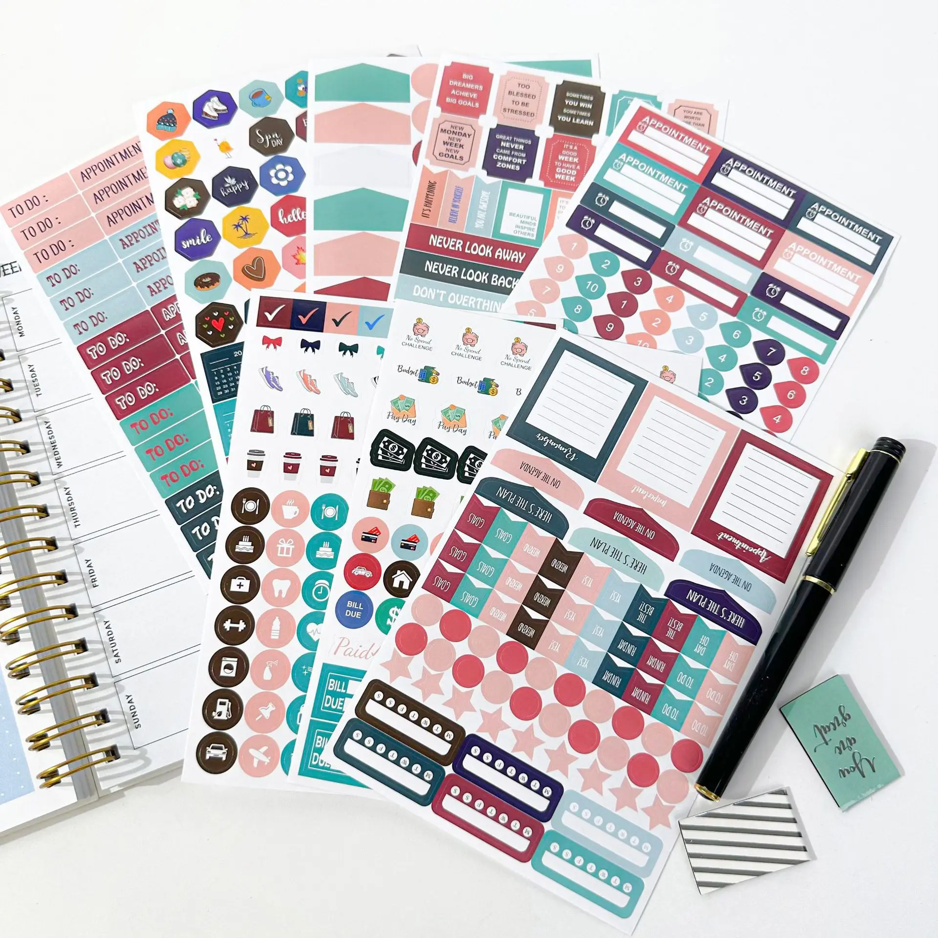 2024 Weekly/Monthly/Daily Theme Category Calendar Ledger Budget Planner set with sticker and pen spiral planner