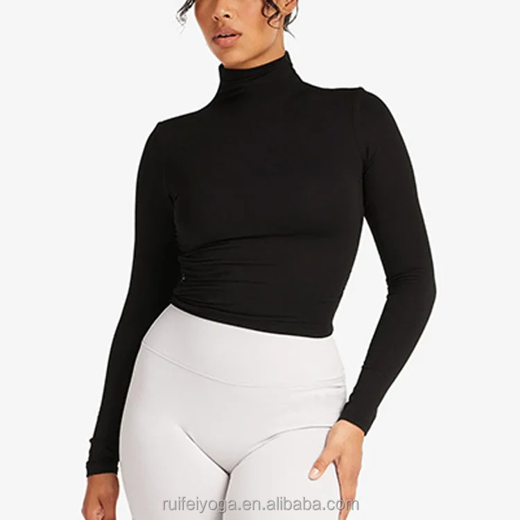 Wholesale Custom Logo Women High Neck Gym Woman Yoga Long Sleeve Top Sports Workout Running Leisure Yoga Top