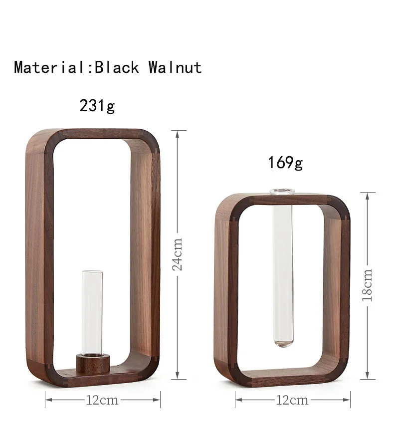INS Style Light Luxury Black Walnut Wooden Vase Home Decor Table Top Hydroponic Furnishings Nordic Decoration Wood Crafts