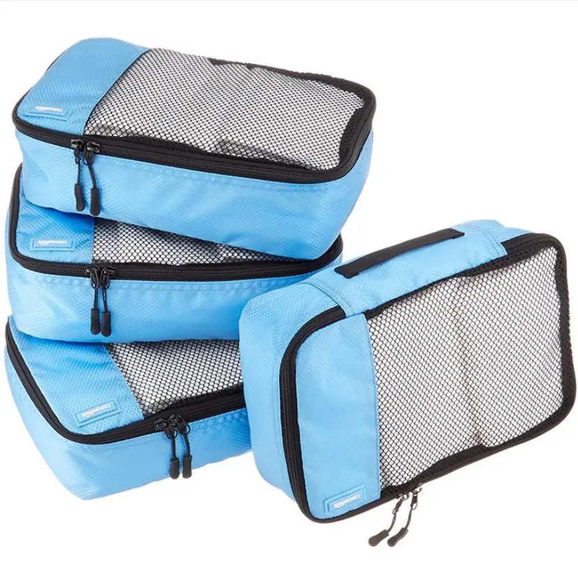 4 Piece Storage Pouch Compression Zipper Bag Mesh Visual Foldable Waterproof Cloth Shoe Packing Travel Organizer Cubes Set