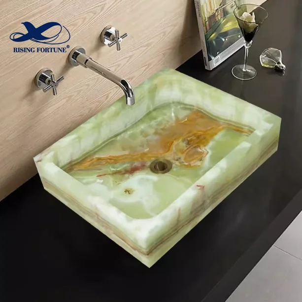 RF Cheap Natural Green Onyx Marble Stone Wash Basin Polished Oval Drum For Bathroom