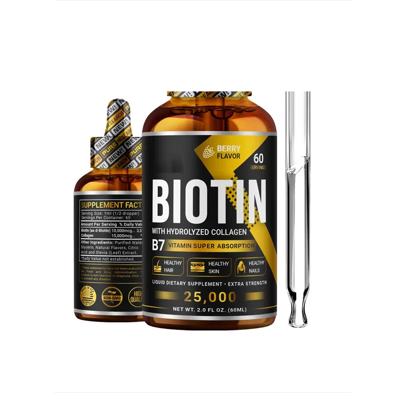 Private Label 10000 mcg Vitamins Collagen Biotin Oil For Hair Growth Oil Liquid Drops