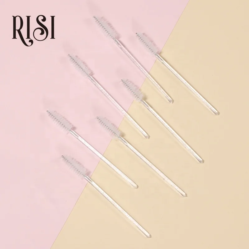 RISI Wholesale Glitter Mascara Wands 50 Pcs/ Bag Mascara Applicator Beauty Makeup Mascara Wands Disposable Eyelash Brush