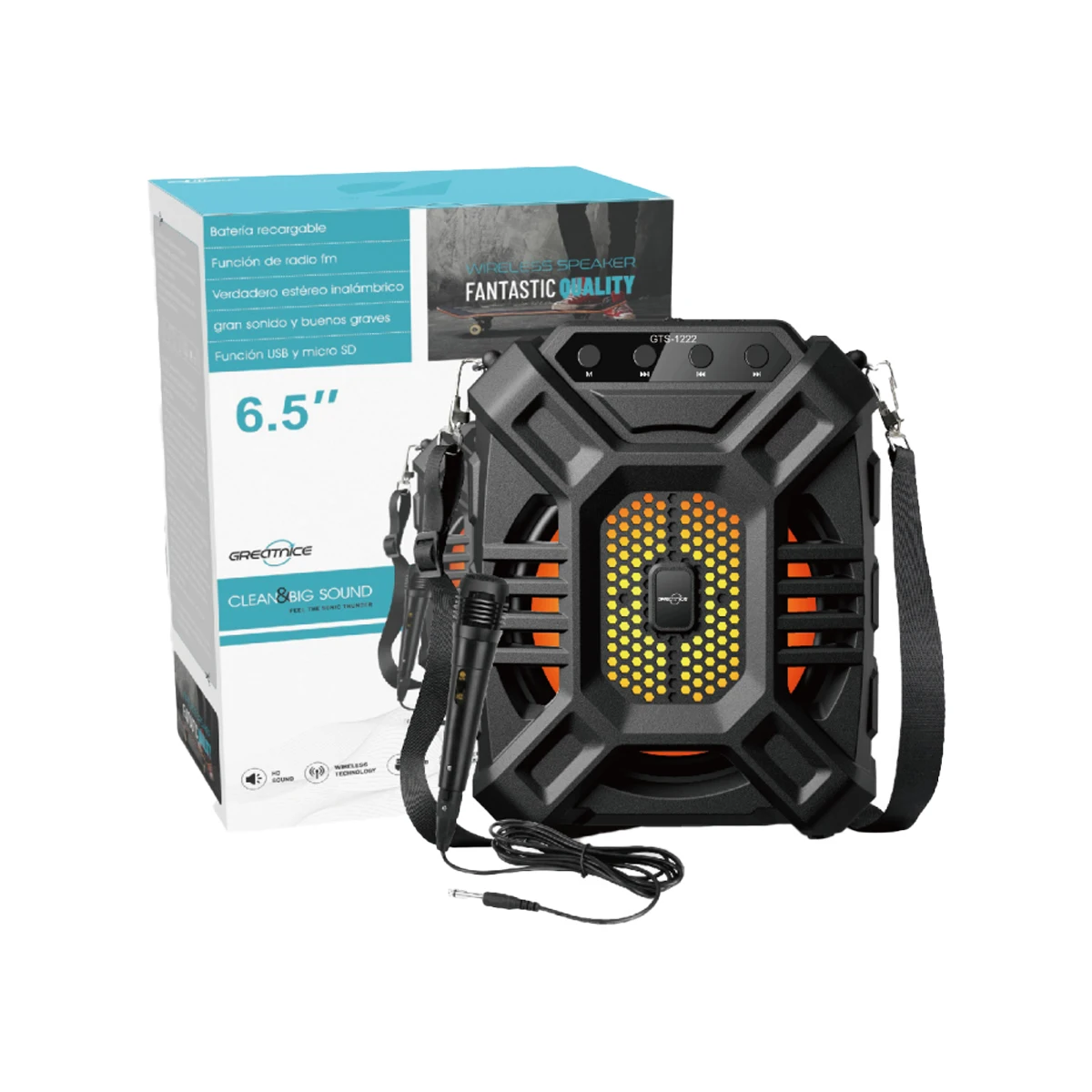 GTS-1222 Handle RGB Lights 1200 Ah 10W Party Box Karaoke Speakers with Microphone 6.5 Inch Outdoor Small Portable Speaker