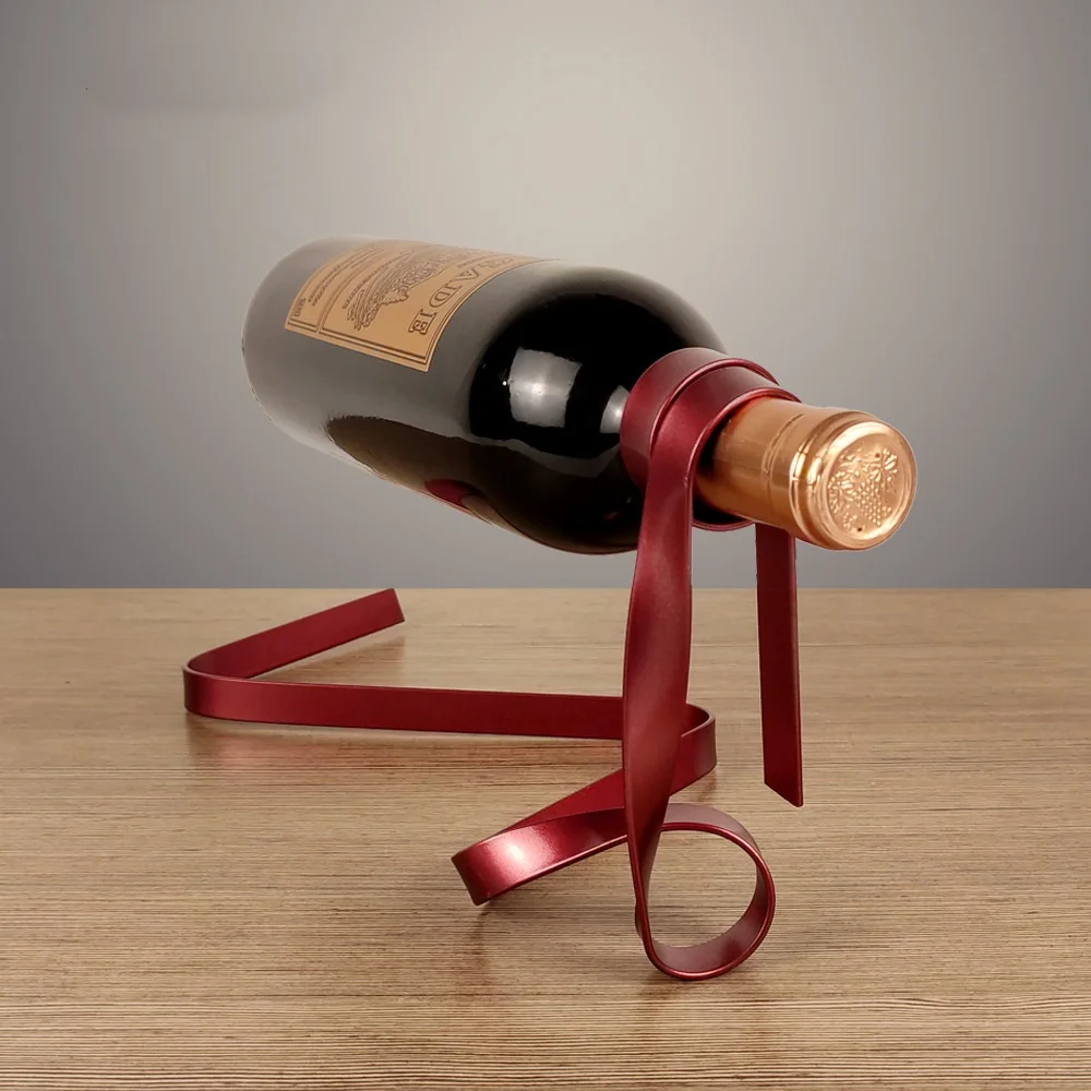 Colorful Ribbon Iron Wine Bottle Holder Creative Iron Suspended Wine Rack Bar Tabletop Wine Display Rack Bottle Holder
