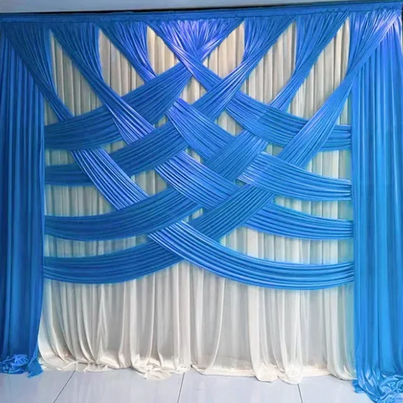 Hot Sale Multiple Colors 3m H x3m W Ice Silk Cross Drape Curtain Wedding Backdrop Decoration