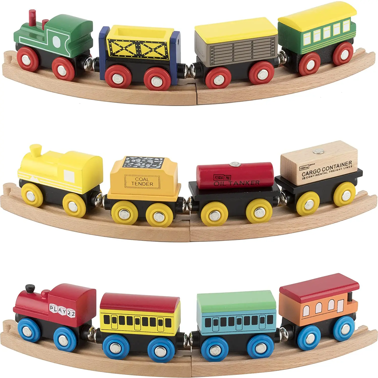 Wooden Car Train Set 12 PCS - Train Toys Magnetic Set Educational Kids Toys For Toddler Boys And Girls
