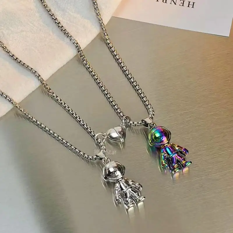 NEW Unique Titanium Stainless Steel Astronaut Robot Magnetic Pendant Necklace For Couple Men Women Spaceman Necklace