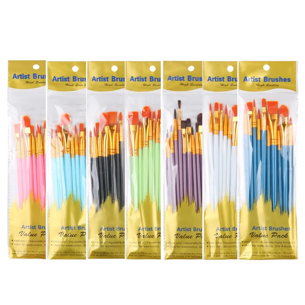 10-Piece Plastic Rod Nylon Brush Set Art Students DIY Painting Gouache Oil Pigment Brush Cake Decorating Supplies