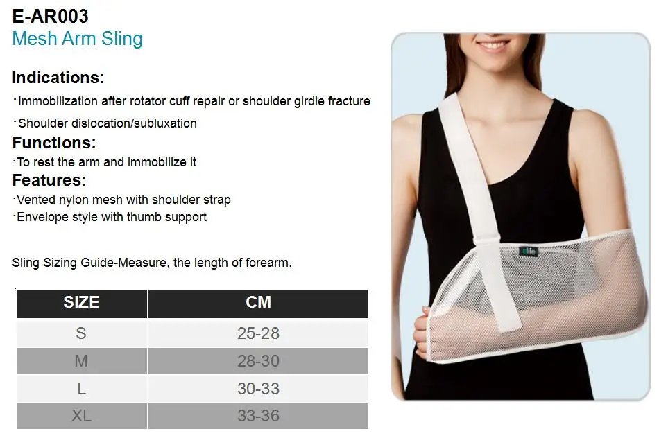 E-Life E-AR003 OEM Medical orthopedic breathable Shoulder brace support mesh arm sling